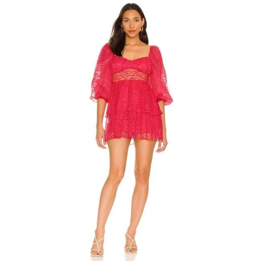 NEW Majorelle x Revolve Brielle Lace Blouson Sleeve Mini Dress Pink XL Date Nite - Picture 3 of 12